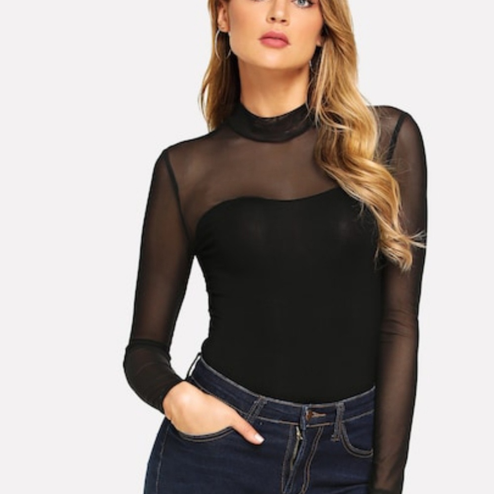 Womens Black Mesh Bodysuit